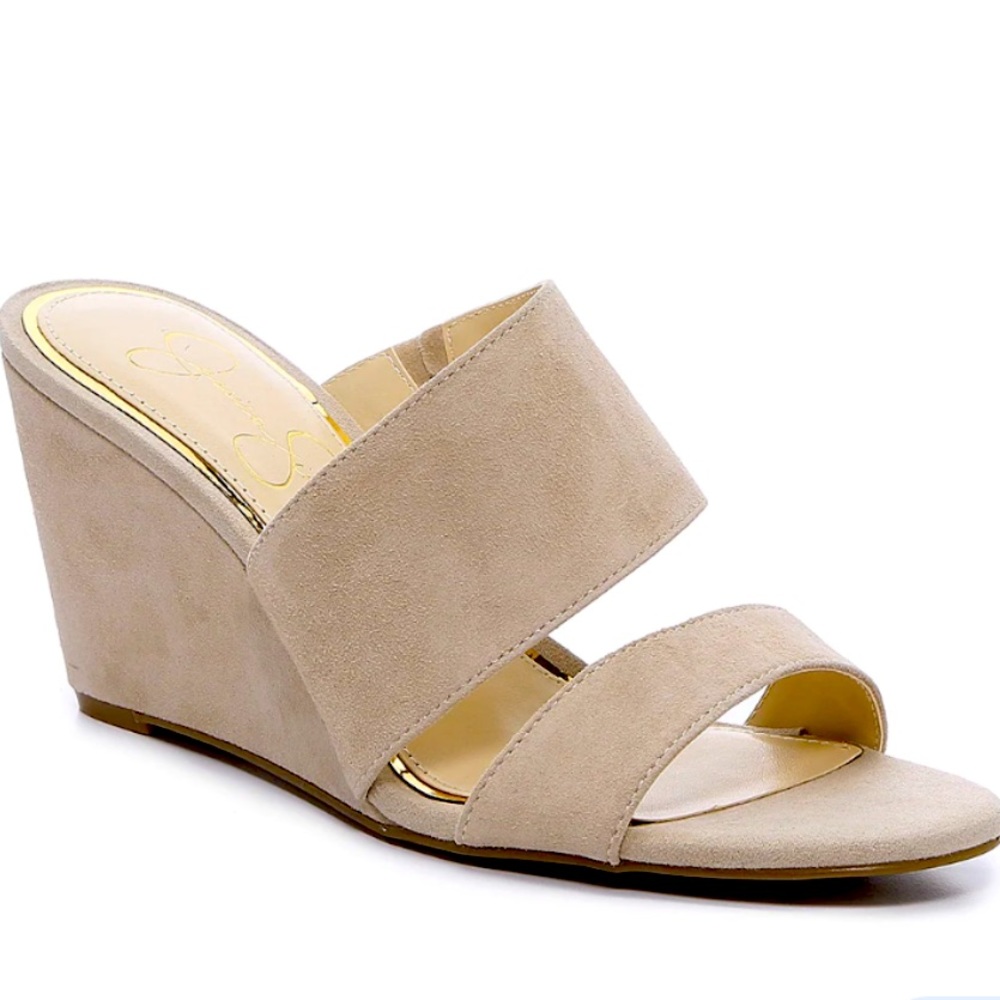 Jessica Simpson (Size 8M) Cayren  Open Toe Double Strap Wedge Sandals